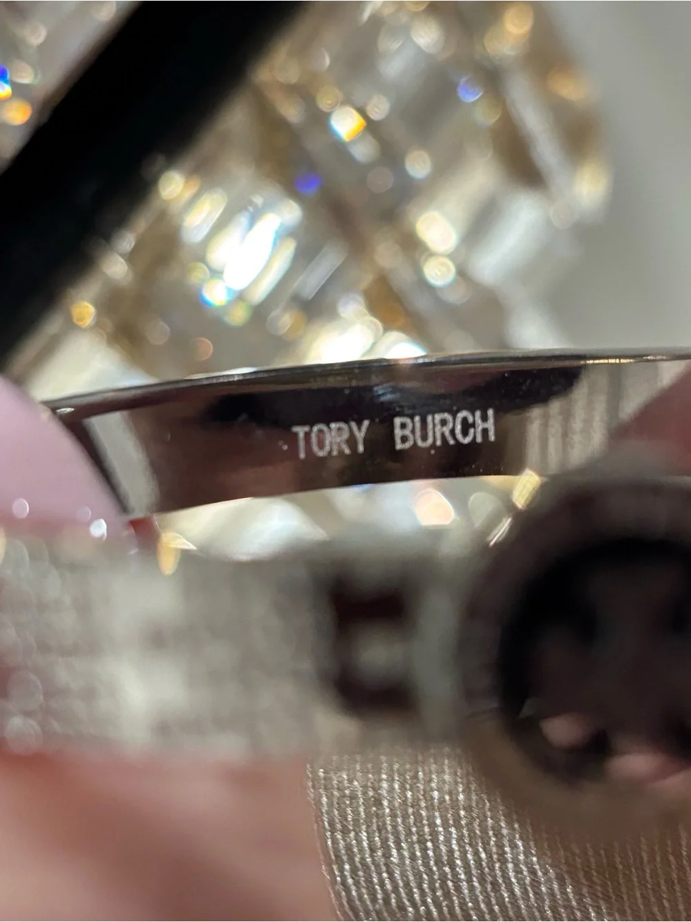 Tory Burch Silver-Tone Bracelet with Black Enamel Logo